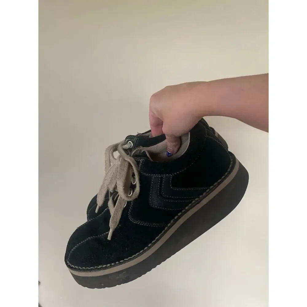 Rare Y2K Goth Punk Grunge Black Suede Leather Lace Up Platforms Bass 8.5 Unisex?